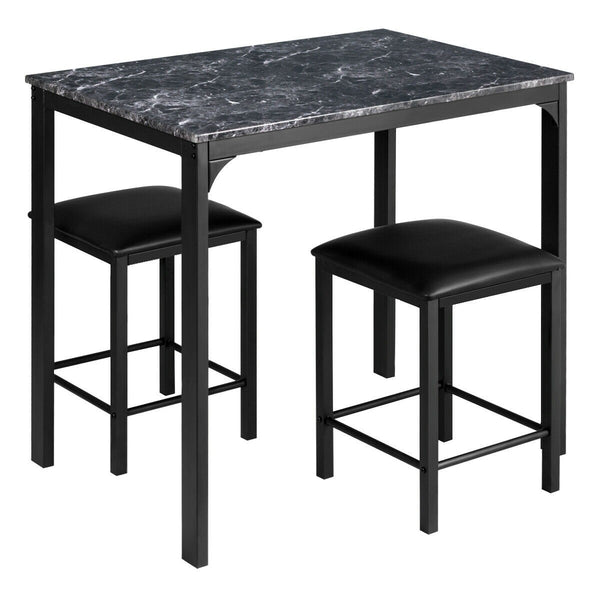 3pc Counter Height Faux Marble Dining Table Set - Black