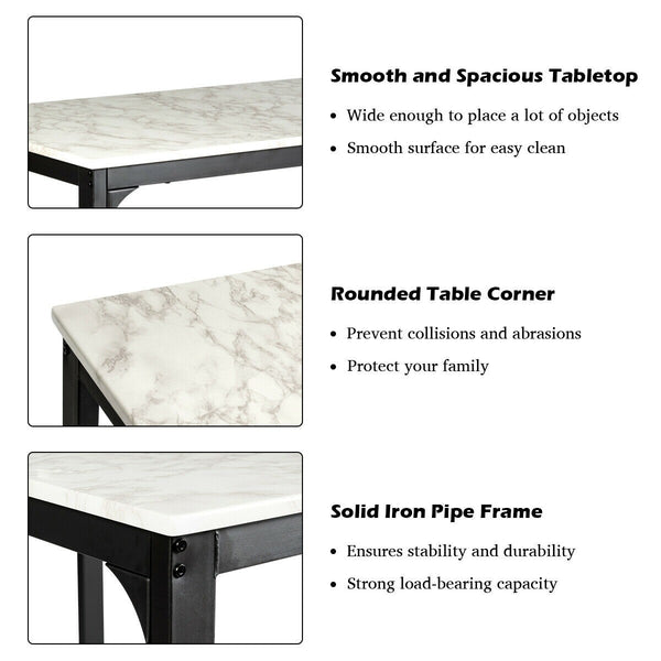 3pc Counter Height Faux Marble Dining Table Set - White