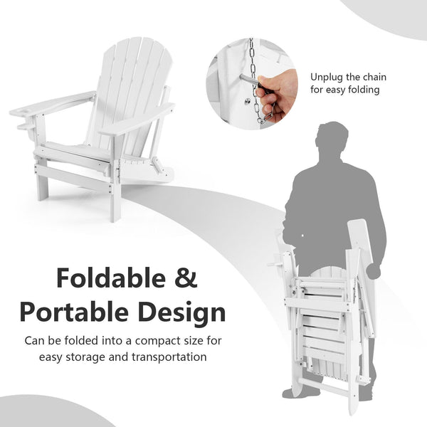 Patio Foldable Adirondack Chair with Pull-Out Ottoman - White