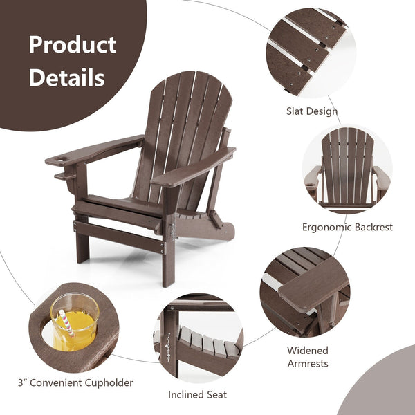 Patio Foldable Adirondack Chair with Pull-Out Ottoman - Coffee