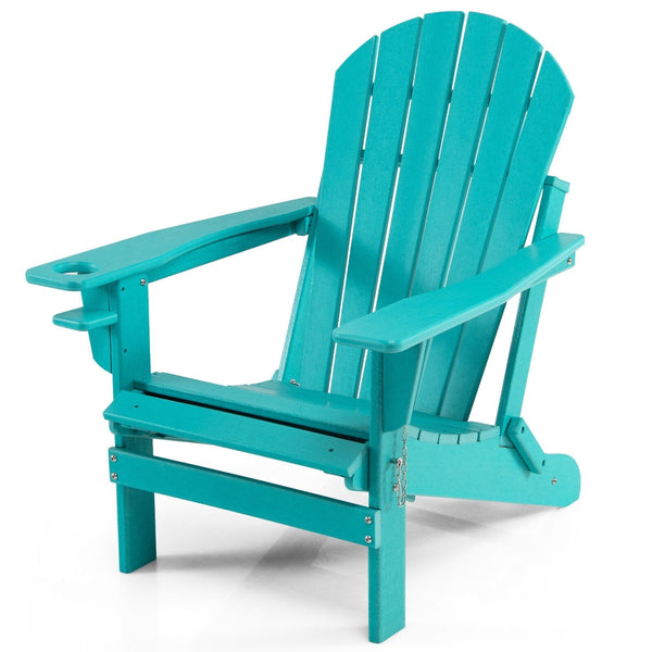 Patio Foldable Adirondack Chair with Pull-Out Ottoman - Turquoise