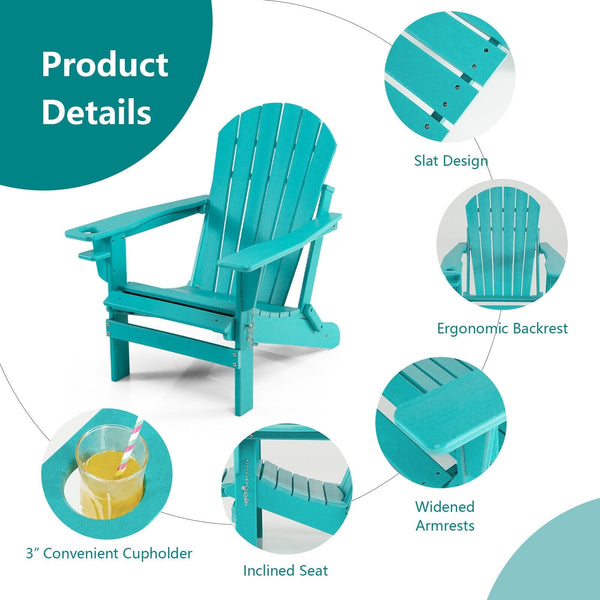 Patio Foldable Adirondack Chair with Pull-Out Ottoman - Turquoise