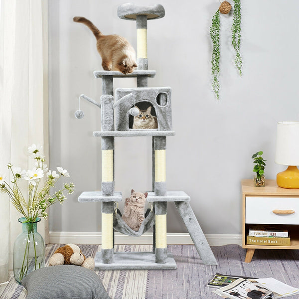66" Cat Tree Condo Kitten Multi-Level Activity Center - Light Gray