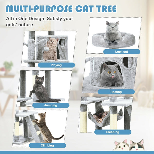 66" Cat Tree Condo Kitten Multi-Level Activity Center - Light Gray