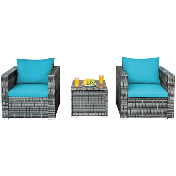3pc Patio Rattan Sofa Set - Turquoise