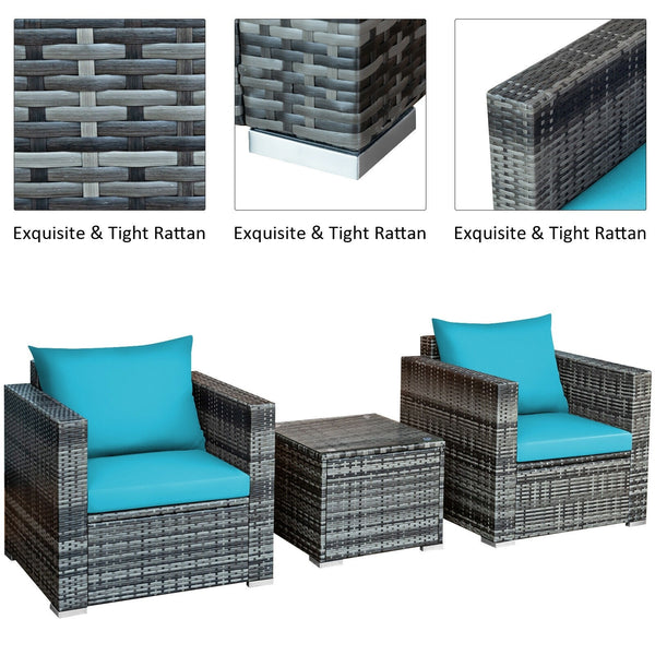3pc Patio Rattan Sofa Set - Turquoise