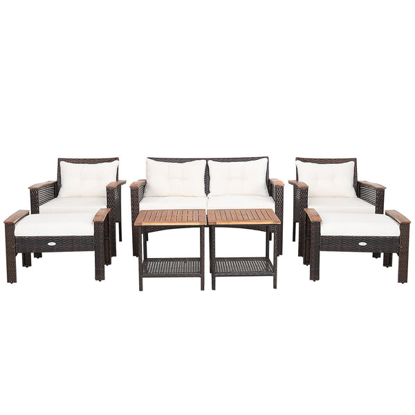 7pc Patio Rattan Furniture Set - Off White