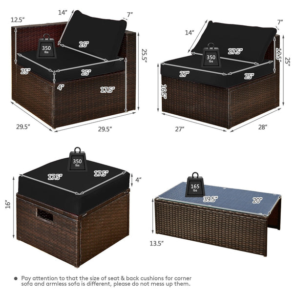 8pc Outdoor Patio Rattan Furniture Set - Black