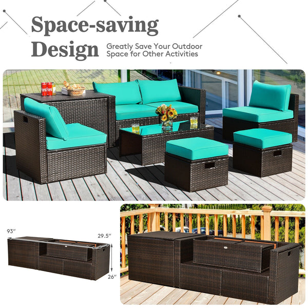 8pc Outdoor Patio Rattan Furniture Set - Turquoise