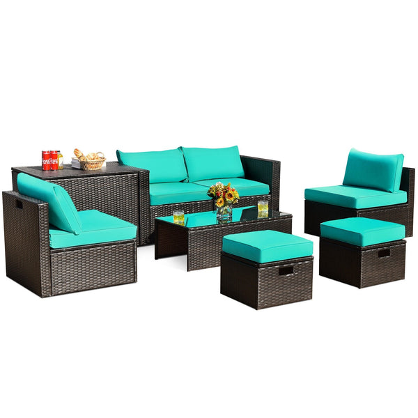 8pc Outdoor Patio Rattan Furniture Set - Turquoise
