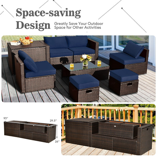 8pc Outdoor Patio Rattan Furniture Set - Navy