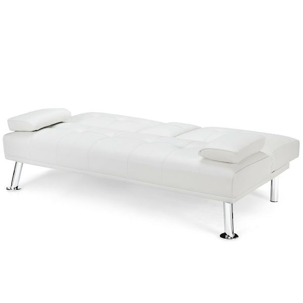 Convertible Folding Sofa with Cup Holder - White