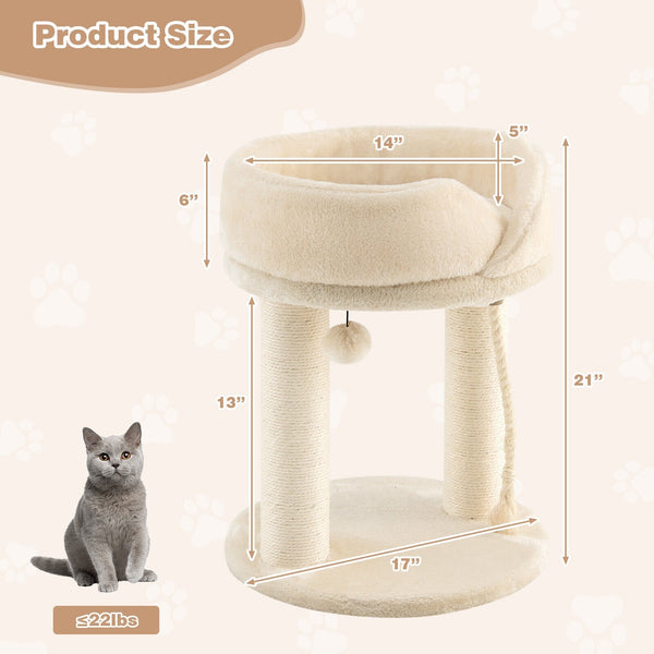 21" Cat Tree with Scratching Posts - Beige