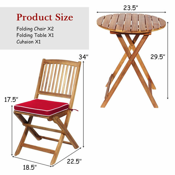 3pc Patio Foldable Wooden Bistro Set - Red