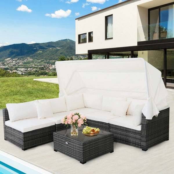 6pc Patio Retractable Canopy Furniture Set - Off White