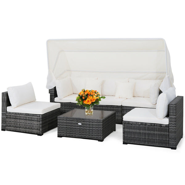 6pc Patio Retractable Canopy Furniture Set - Off White