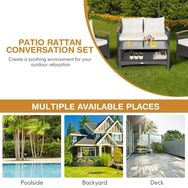4pc Patio Rattan Furniture Set - White