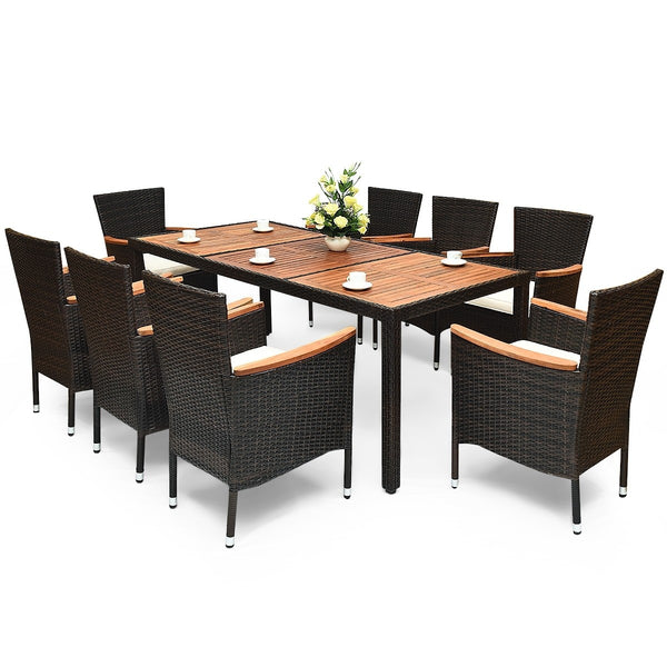 9pc Patio Rattan Dining Set - Brown