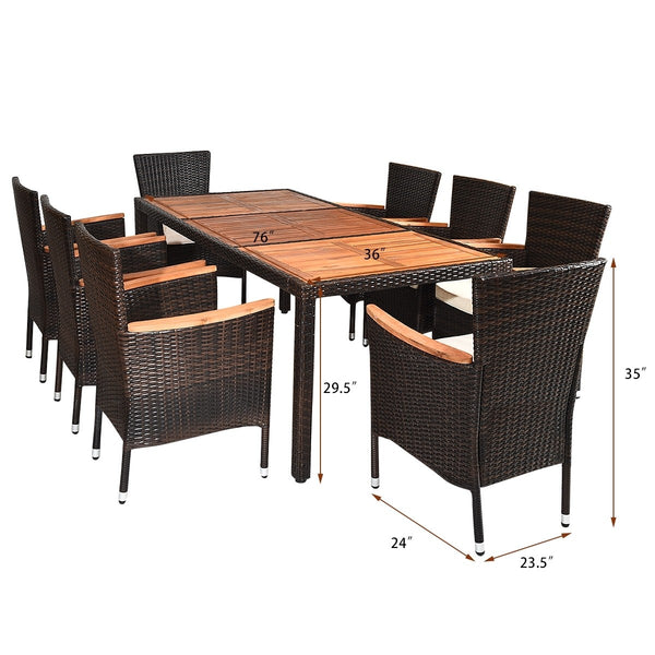 9pc Patio Rattan Dining Set - Brown