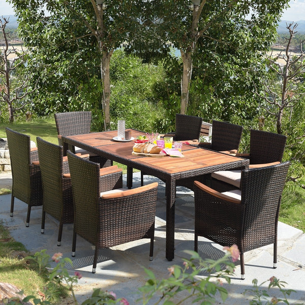 9pc Patio Rattan Dining Set - Brown