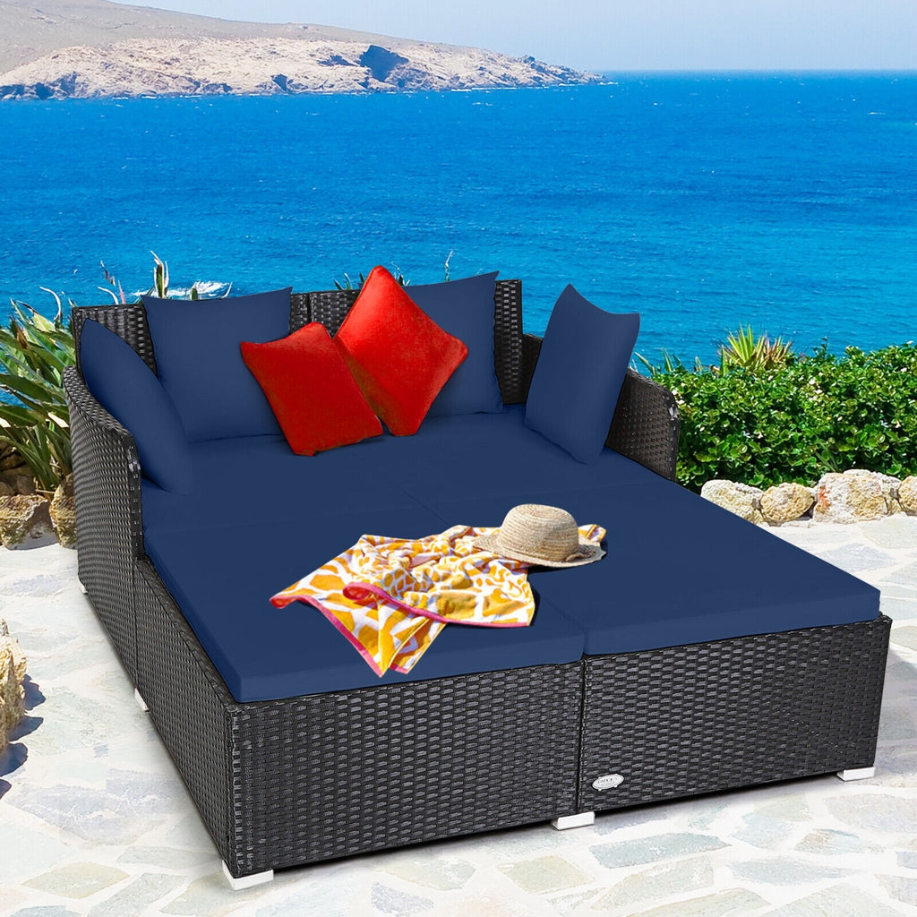 Wicker Rattan Patio Daybed - Navy
