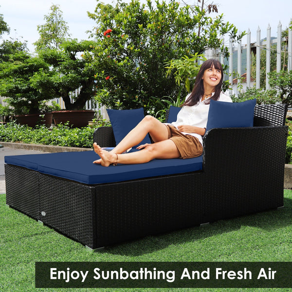 Wicker Rattan Patio Daybed - Navy