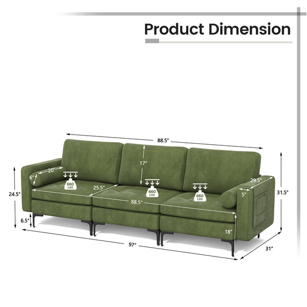 3-Seater Sofa -  Dark Green