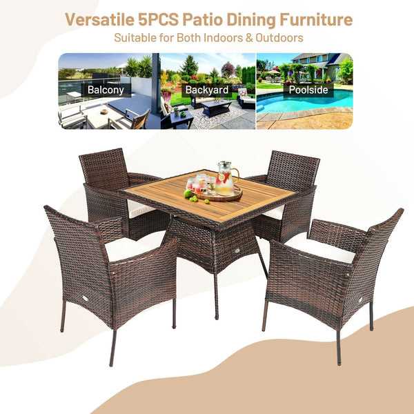 5pc Patio Rattan Dining Furniture Set - Off White
