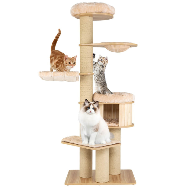 75" Tall Cat Tree with Scratching Posts - Beige