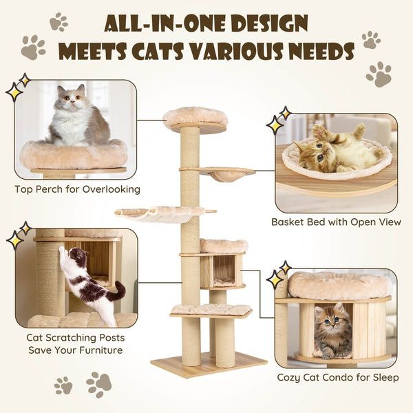 75" Tall Cat Tree with Scratching Posts - Beige