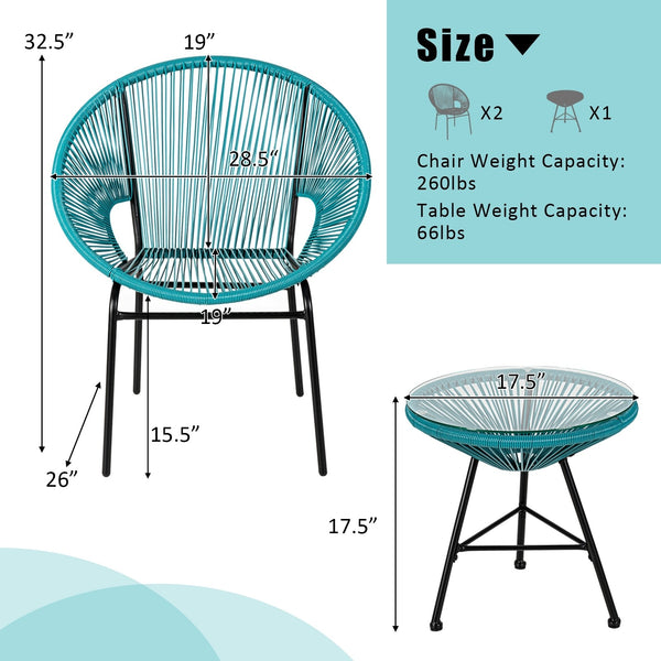 3pc Patio Furniture Set - Turquoise