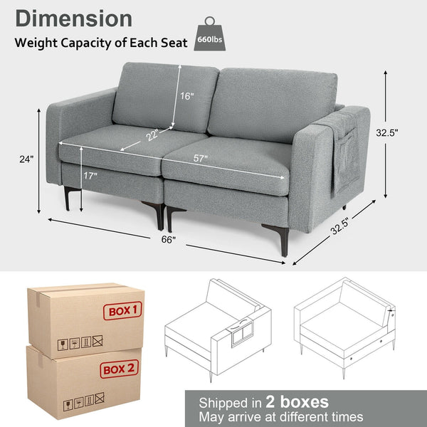 Modern Loveseat Sofa Couch - Gray