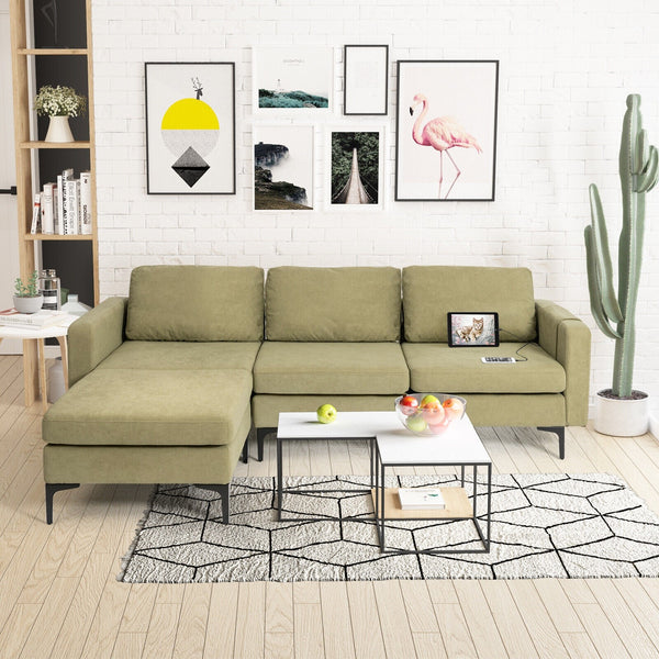 L-shaped Sectional Sofa with Reversible Chaise - Green