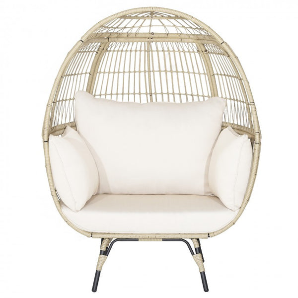Patio Rattan Egg  Chair with 4 Cushions-Light Brown