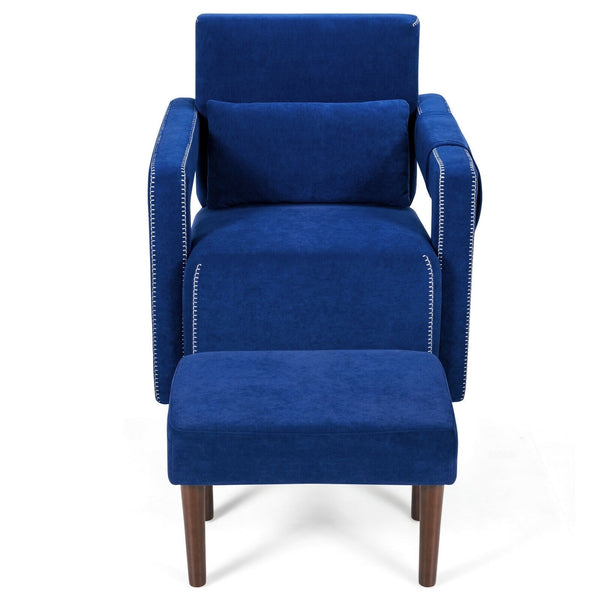 Modern Single Sofa Chair with Ottoman - Deep Sapphire Blue