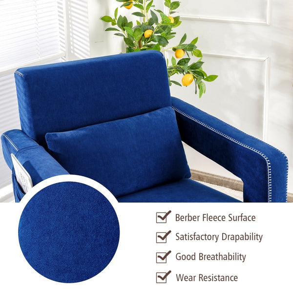 Modern Single Sofa Chair with Ottoman - Deep Sapphire Blue