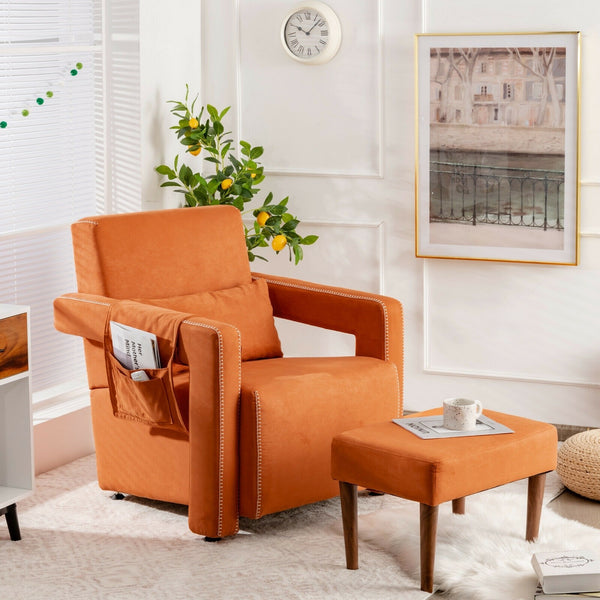 Modern Single Sofa Chair with Ottoman - Orange