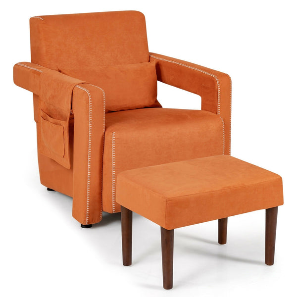 Modern Single Sofa Chair with Ottoman - Orange