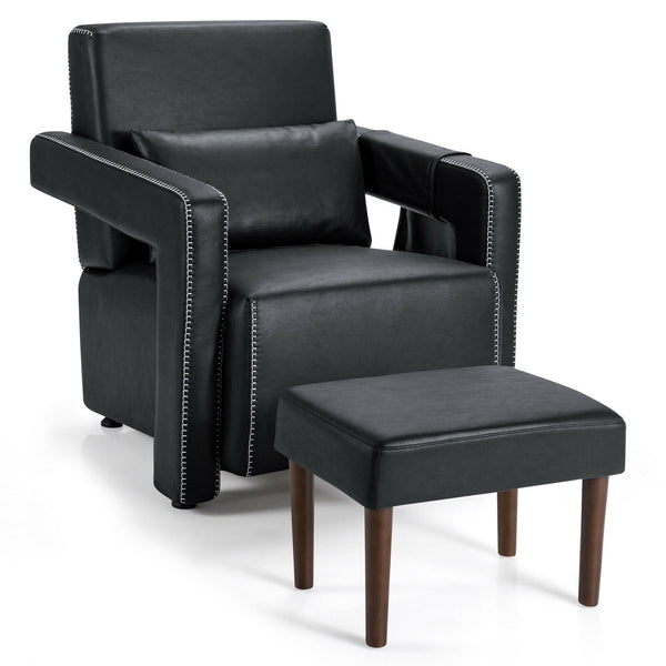Modern Single Sofa Chair with Ottoman - Black