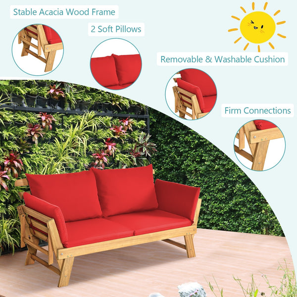 Adjustable Patio Convertible Sofa - Red