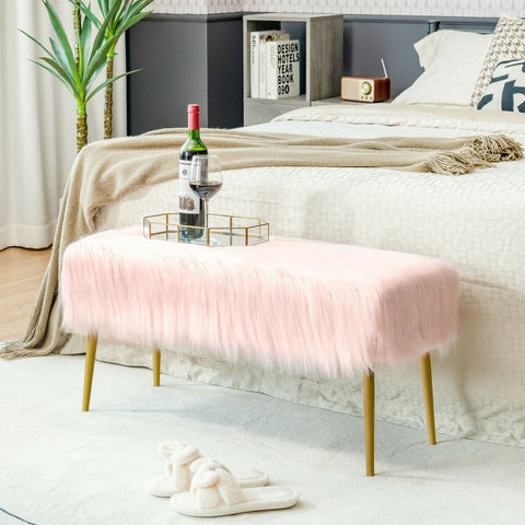 Modern Faux Fur Ottoman Bench - Pink