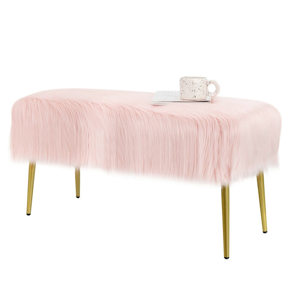 Modern Faux Fur Ottoman Bench - Pink