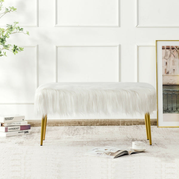 Modern Faux Fur Ottoman Bench - White