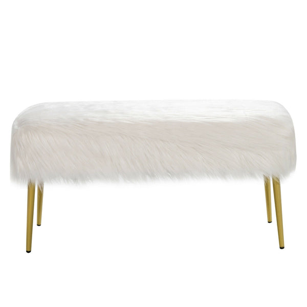 Modern Faux Fur Ottoman Bench - White