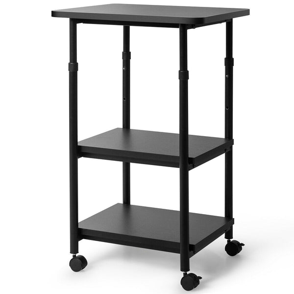 3-tier Adjustable Printer Stand with 360-degree Swivel Casters - Black