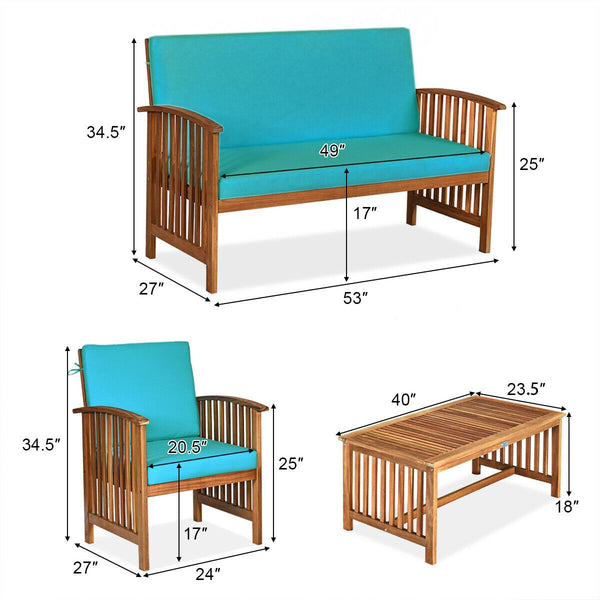 4pc Acacia Wood Patio Furniture Set - Blue