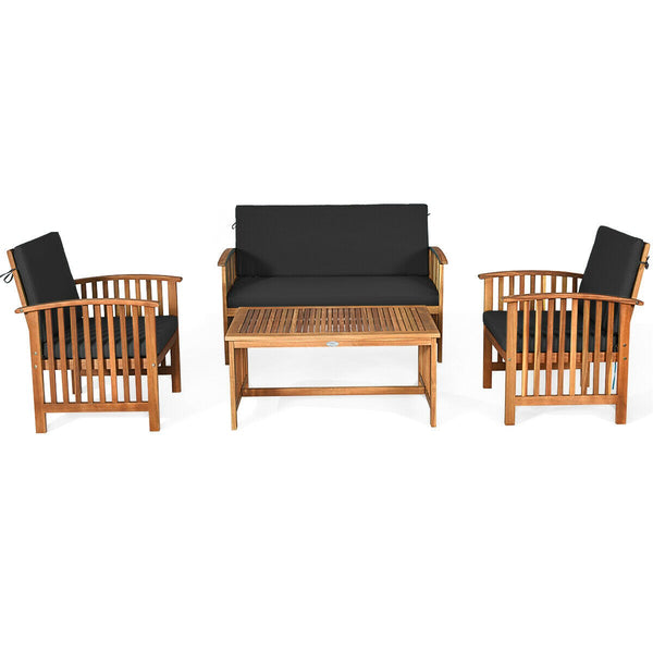 4pc Acacia Wood Patio Furniture Set - Black