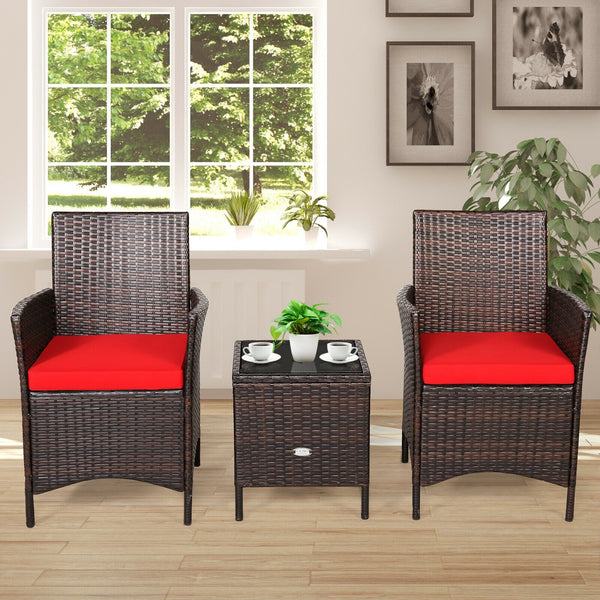 3pc Patio Rattan Furniture Set - Red