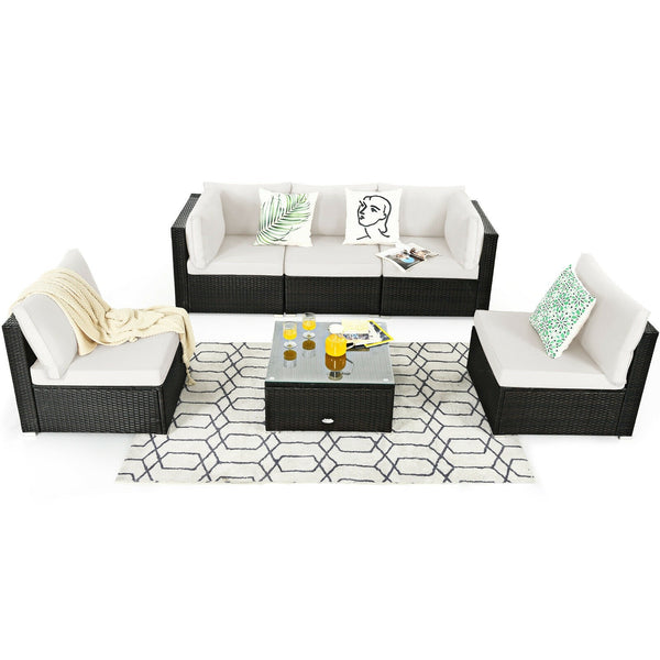 6pc Patio Rattan Furniture Set - White