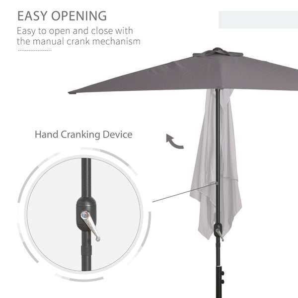 8ft Half Round Garden Parasol Umbrella - Gray